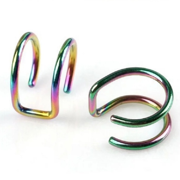 Pair of Double Ear Cuff Clip Earnings Silver Color - Picture 4 of 7